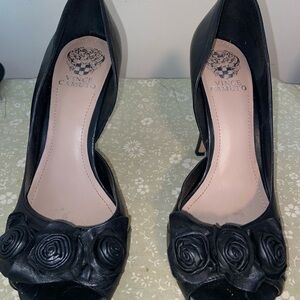 Vince Camuto Black Floral Peep-Toe Heels